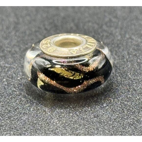 Chamilia Sterling Silver Shimmering Pink, Black, Gold Murano Charm #2 P19 - Picture 1 of 6